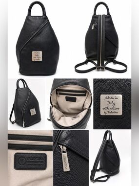 Valentina Made in Italy Black Genuine Leather Backpack